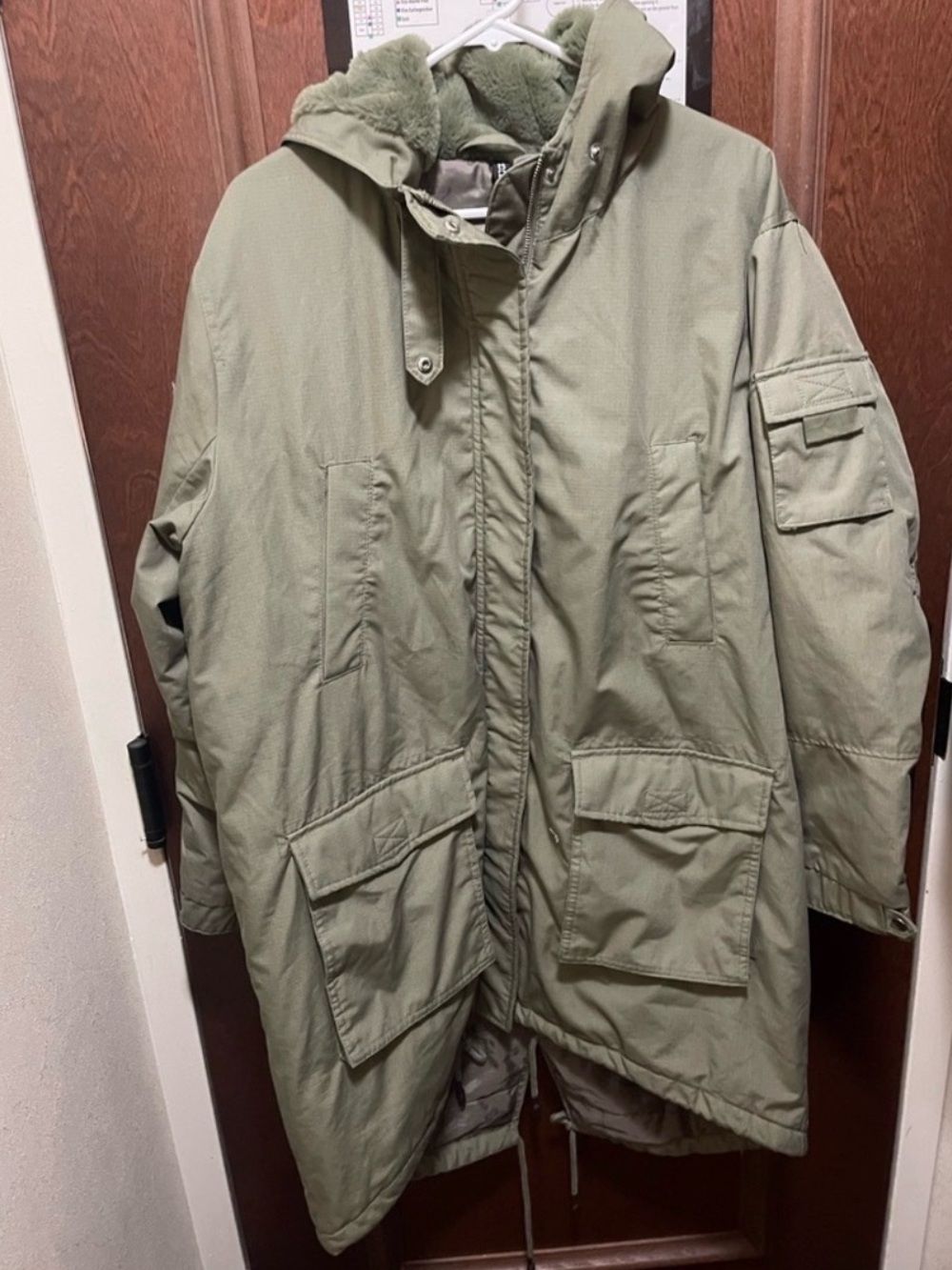 H&M Olive Green Faux-Fur Lined Parka Jacket - XL